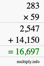 How to calculate 283 times 59 using long multiplication