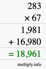 How to calculate 283 times 67 using long multiplication