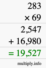 How to calculate 283 times 69 using long multiplication