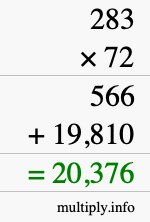 How to calculate 283 times 72 using long multiplication