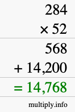 How to calculate 284 times 52 using long multiplication How to calculate 284 times 52 using long multiplication