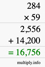 How to calculate 284 times 59 using long multiplication