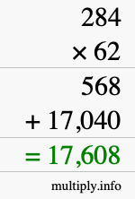 How to calculate 284 times 62 using long multiplication