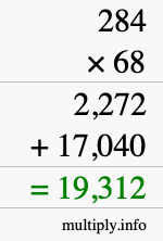How to calculate 284 times 68 using long multiplication