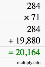 How to calculate 284 times 71 using long multiplication
