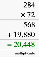 How to calculate 284 times 72 using long multiplication
