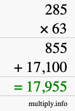 How to calculate 285 times 63 using long multiplication