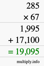 How to calculate 285 times 67 using long multiplication