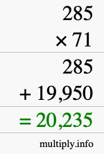 How to calculate 285 times 71 using long multiplication