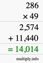 How to calculate 286 times 49 using long multiplication