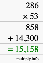 How to calculate 286 times 53 using long multiplication