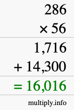 How to calculate 286 times 56 using long multiplication