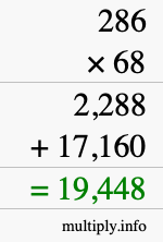 How to calculate 286 times 68 using long multiplication
