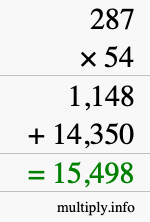 How to calculate 287 times 54 using long multiplication