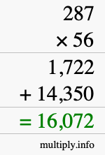 How to calculate 287 times 56 using long multiplication How to calculate 287 times 56 using long multiplication