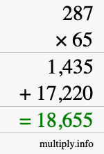 How to calculate 287 times 65 using long multiplication How to calculate 287 times 65 using long multiplication