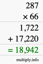 How to calculate 287 times 66 using long multiplication How to calculate 287 times 66 using long multiplication