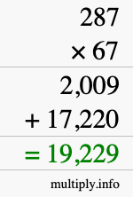 How to calculate 287 times 67 using long multiplication