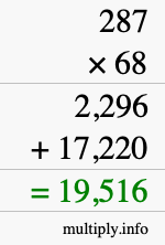How to calculate 287 times 68 using long multiplication