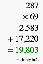 How to calculate 287 times 69 using long multiplication How to calculate 287 times 69 using long multiplication