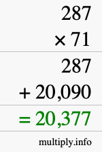 How to calculate 287 times 71 using long multiplication