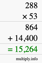How to calculate 288 times 53 using long multiplication