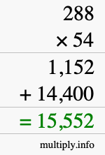 How to calculate 288 times 54 using long multiplication