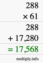 How to calculate 288 times 61 using long multiplication
