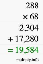 How to calculate 288 times 68 using long multiplication