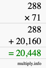 How to calculate 288 times 71 using long multiplication
