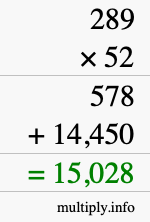 How to calculate 289 times 52 using long multiplication How to calculate 289 times 52 using long multiplication