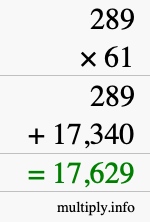 How to calculate 289 times 61 using long multiplication