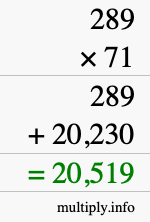 How to calculate 289 times 71 using long multiplication