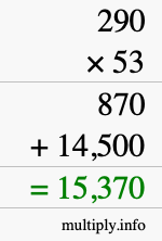 How to calculate 290 times 53 using long multiplication