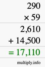 How to calculate 290 times 59 using long multiplication