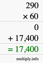 How to calculate 290 times 60 using long multiplication How to calculate 290 times 60 using long multiplication
