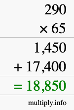 How to calculate 290 times 65 using long multiplication How to calculate 290 times 65 using long multiplication