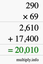 How to calculate 290 times 69 using long multiplication