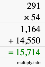 How to calculate 291 times 54 using long multiplication