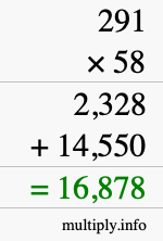 How to calculate 291 times 58 using long multiplication
