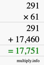 How to calculate 291 times 61 using long multiplication