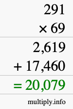 How to calculate 291 times 69 using long multiplication