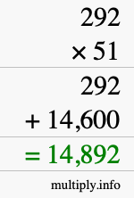How to calculate 292 times 51 using long multiplication