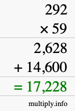 How to calculate 292 times 59 using long multiplication