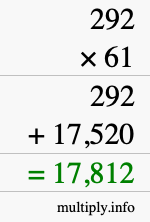 How to calculate 292 times 61 using long multiplication