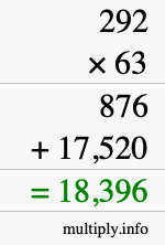 How to calculate 292 times 63 using long multiplication