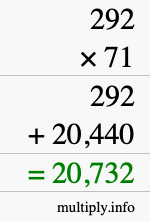 How to calculate 292 times 71 using long multiplication