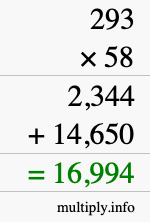 How to calculate 293 times 58 using long multiplication