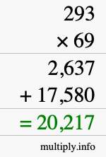 How to calculate 293 times 69 using long multiplication