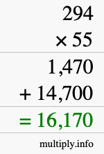 How to calculate 294 times 55 using long multiplication